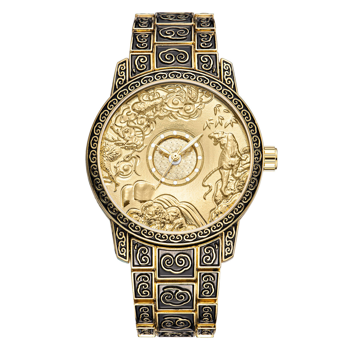 Vintage Engraved Dial Quartz Watch for Men